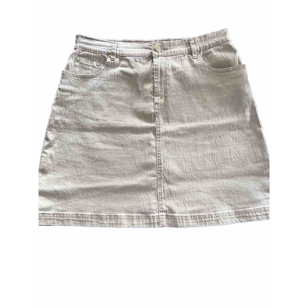 Diane Gilman DG2 HSN Denim Skirt Tan Size 12 Summer Comfort Stretch Coastal